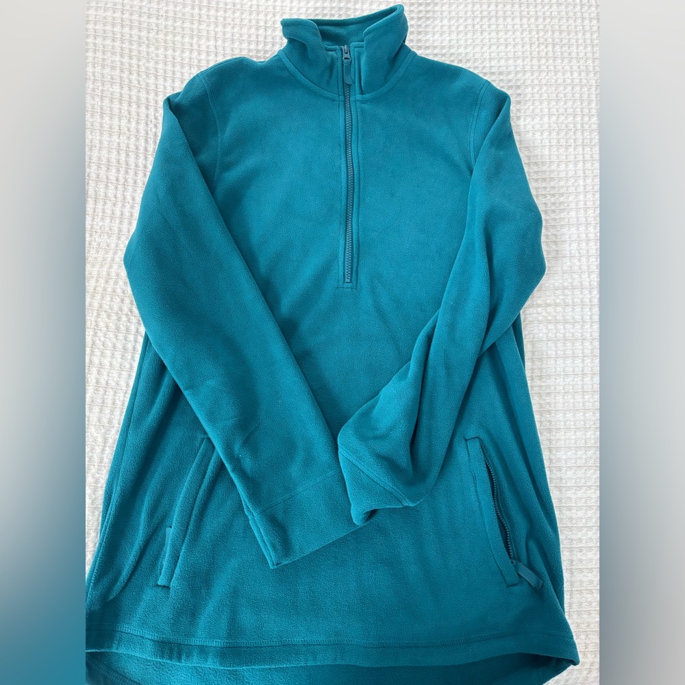 Teal Quarter-Zip Fleece Pullover.  Size Medium TALL